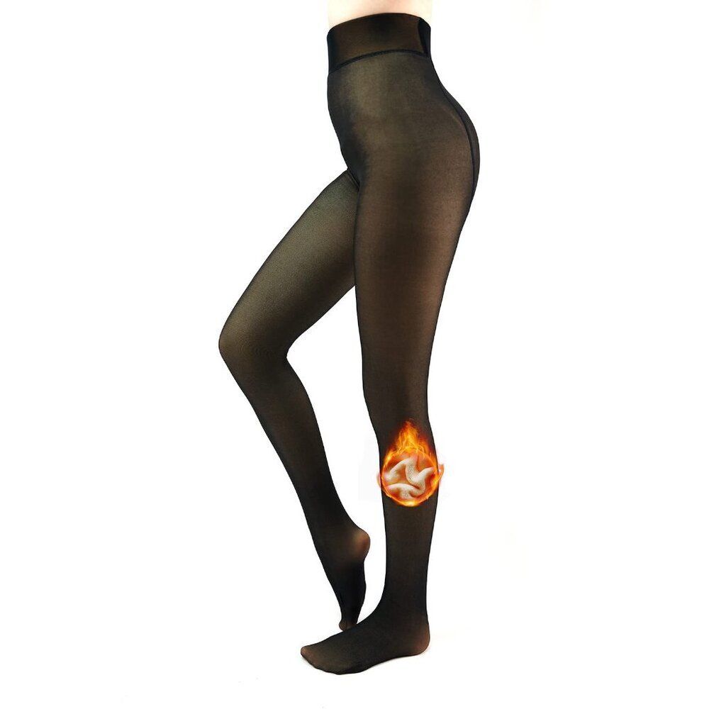 Y2K Fake Sheer Fleece Lined Tights Legging Thermal Slim Fit Warm Winter